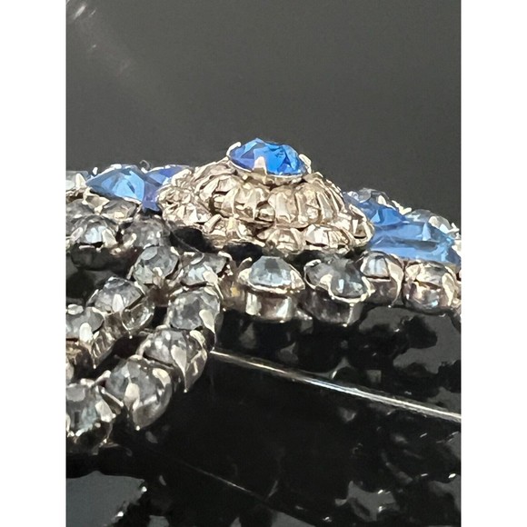Vintage Sherman Brooch Earrings Dome Signed Blue Rhinestones Crystal Swarovski - Picture 6 of 14